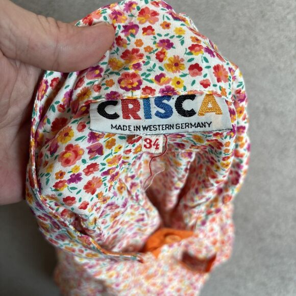 Vintage CRISCA Blouse Plus Size 1X-2X West Germany Orange Floral Viscose Hippie - Picture 12 of 13